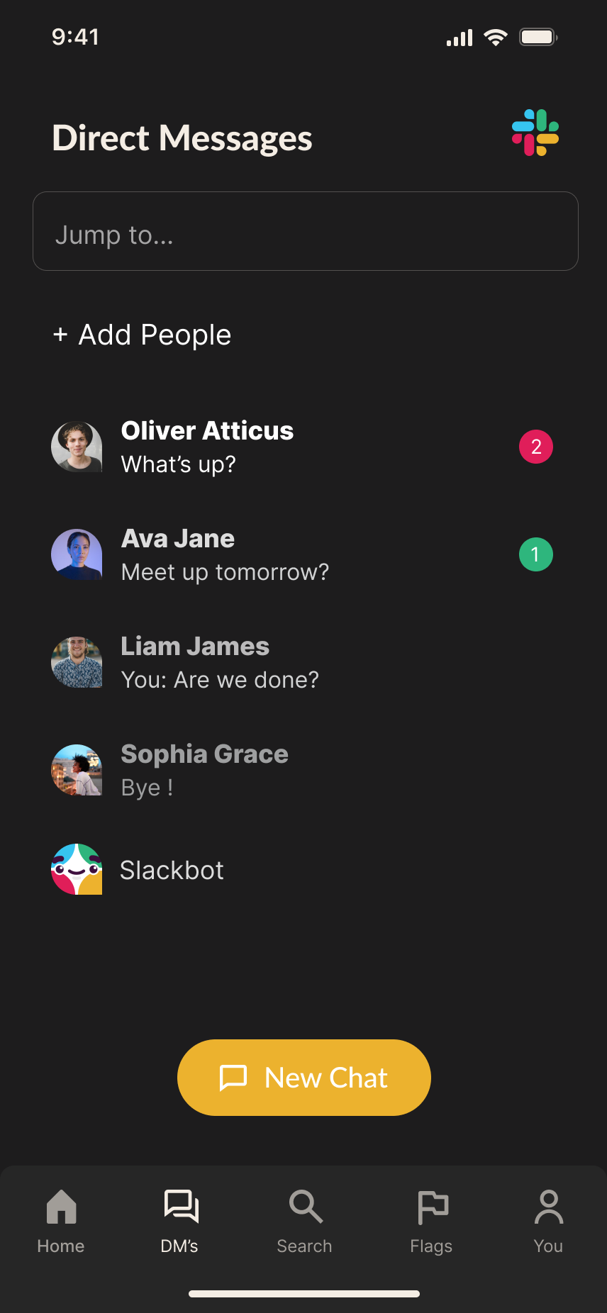 Redesigned Direct Messages screen
